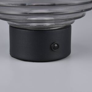 Nabíjacia stolová lampa Earl LED, čierna/dymová, výška 14,5 cm, sklo