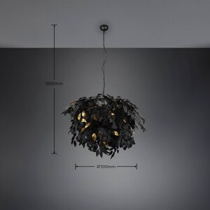 Závesná lampa Leavy, čierna/zlatá, Ø 70 cm, plast