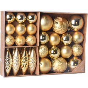 Kinekus Zlatá vianočná guľa + cencúle / šišky, plastové, sada 31 ks
