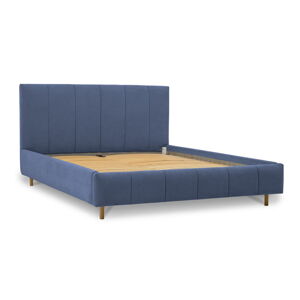 Modrá čalúnená dvojlôžková posteľ s úložným priestorom s roštom 160x200 cm Zee – Scandic