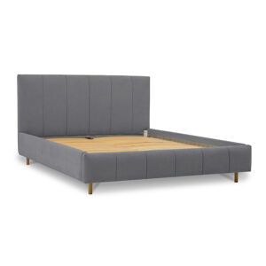 Sivá čalúnená dvojlôžková posteľ s úložným priestorom s roštom 160x200 cm Zee – Scandic