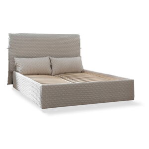 Béžová čalúnená dvojlôžková posteľ s úložným priestorom s roštom 140x200 cm Sleepy Luna – Miuform