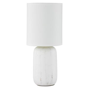 Biela stolová lampa z keramiky a tkaniny Trio Clay, výška 35 cm