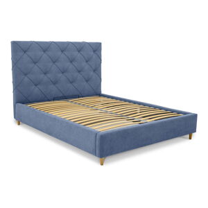 Modrá čalúnená dvojlôžková posteľ s úložným priestorom s roštom 140x190 cm Bee – Scandic